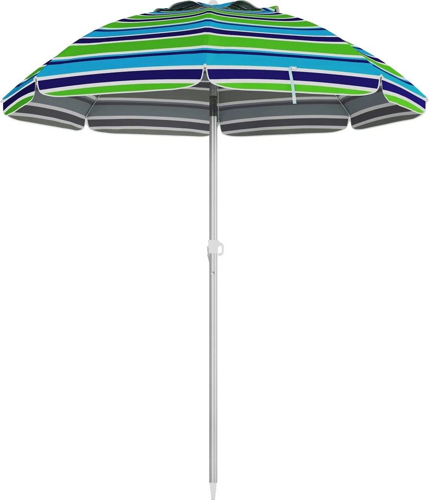 Outsunny Strandernyő Ø178x205 cm Terasz Napernyő 45°-os Dönthető Magasság Állítható Manuális Nyitás UV-védelem Vízhatlan és Hordtáska Kerthez Medencéh