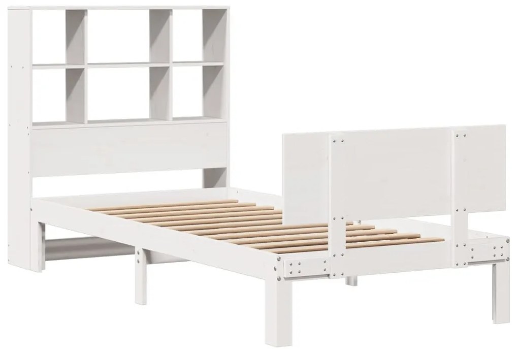 fehér tömör fenyőfa könyvespolcos ágy matrac nélkül 90 x 200 cm