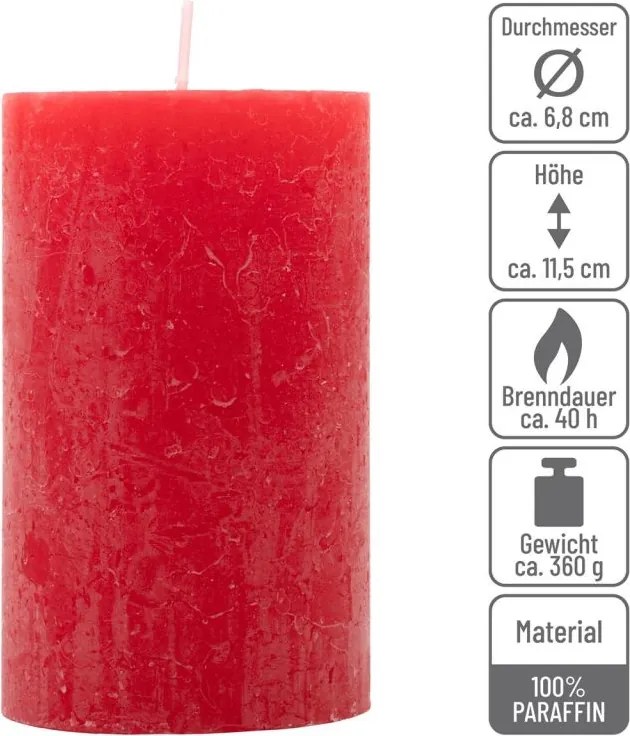 Rusztikus gyertya készlet 11,5 cm Ø 6,8 cm 6 db piros