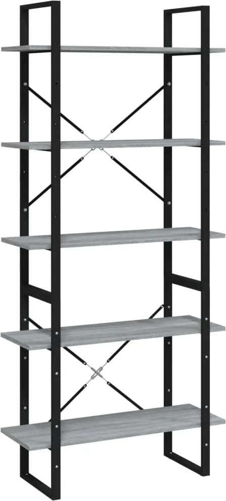vidaXL 5 szintes szürke sonoma szerelt fa könyvszekrény 80x30x175 cm
