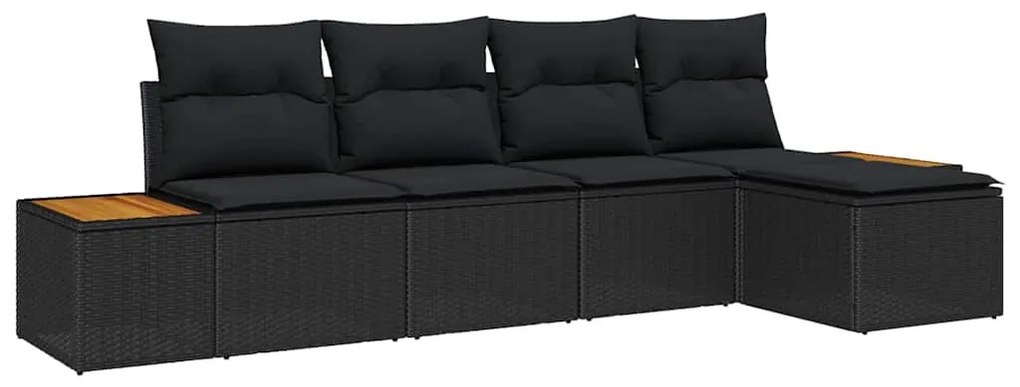 Kerti Kanapé Szett 5 pcs Fekete 184 x 62 x 85 cm Poli rattan