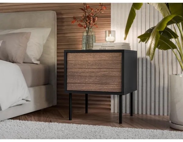 KÉSZLET 2x Éjjeliszekrény CORTINA 51x45 cm fekete/dió warnia