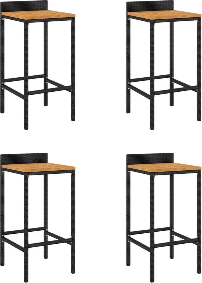 vidaXL 4 db fekete polyrattan és tömör akácfa bárszék