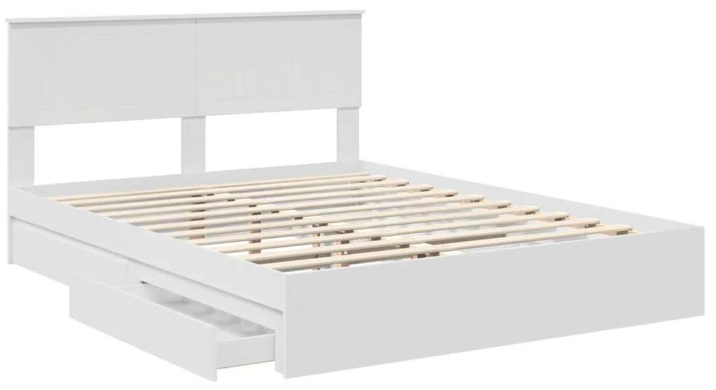 vidaXL Ágykeret fiókkal fejtámlával Fehér 150 x 200 cm Faanyag