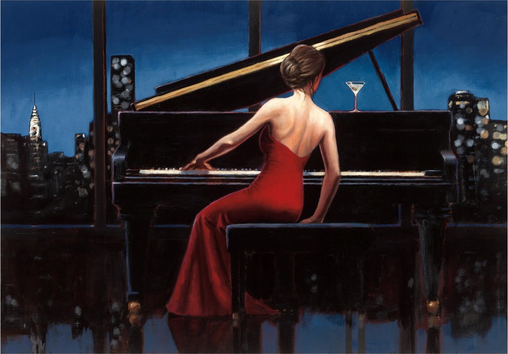 Fotótapéta Nő pirosban Jazz éjszaka a városban 312x219 +ragasztó