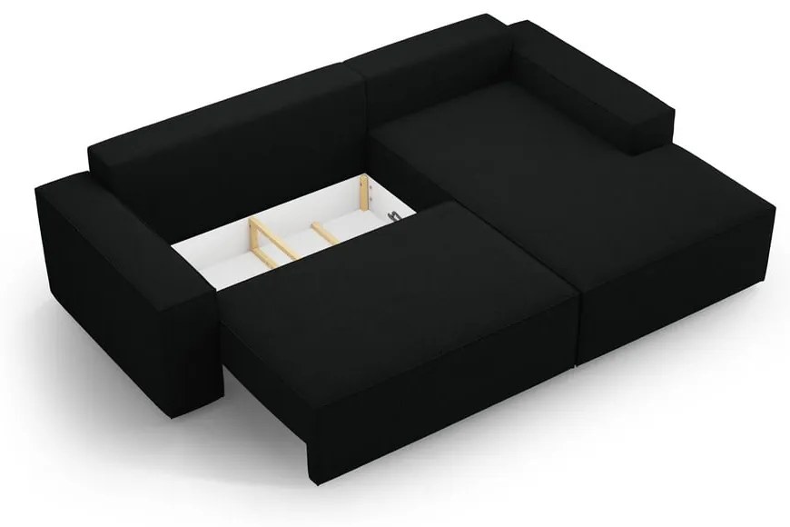 Fekete buklé kinyitható sarokkanapé (jobb oldali) Jodie – Micadoni Home