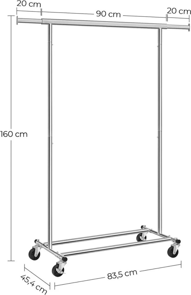 Ruhaállvány gurulós 90kg teherbírású, ezüst