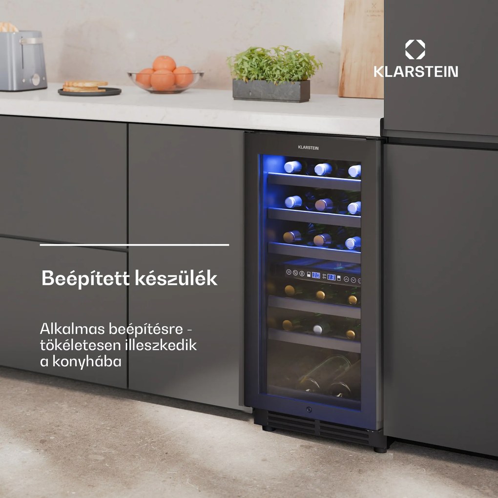 Klarstein Vinovilla 30 Duo borhűtő, 2 hűtőzóna, 32 palack, fa polcok, 5-18 °C