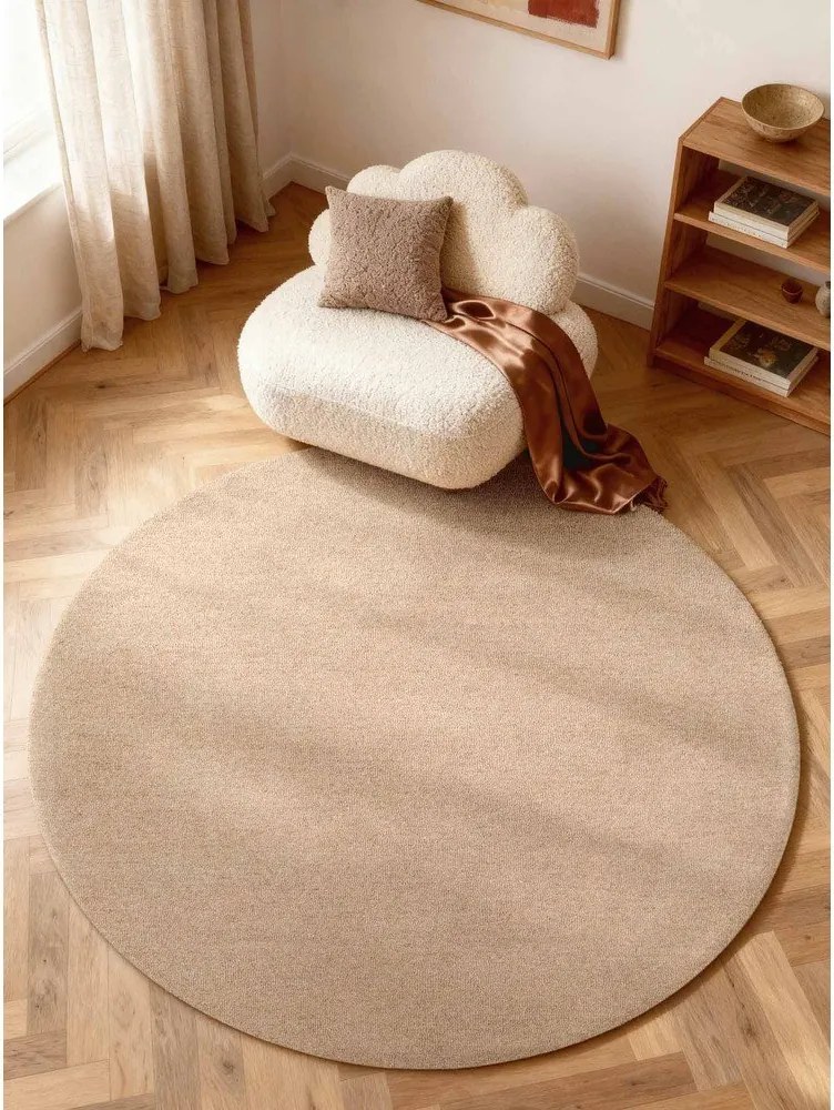 Natúr színű kézi szövésű gyapjú kerek szőnyeg ø 200 cm Puristic Knots – Elle Decoration