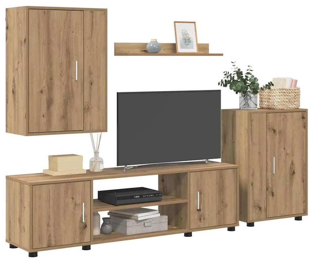 4 részes TV szekrény szett 4 pcs kézműves tölgy Faanyag