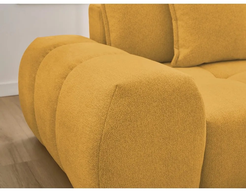 Mustársárga zsenília kinyitható-tárolóhelyes sarokkanapé (jobb oldali-heverő résszel) Everest – Bobochic Paris