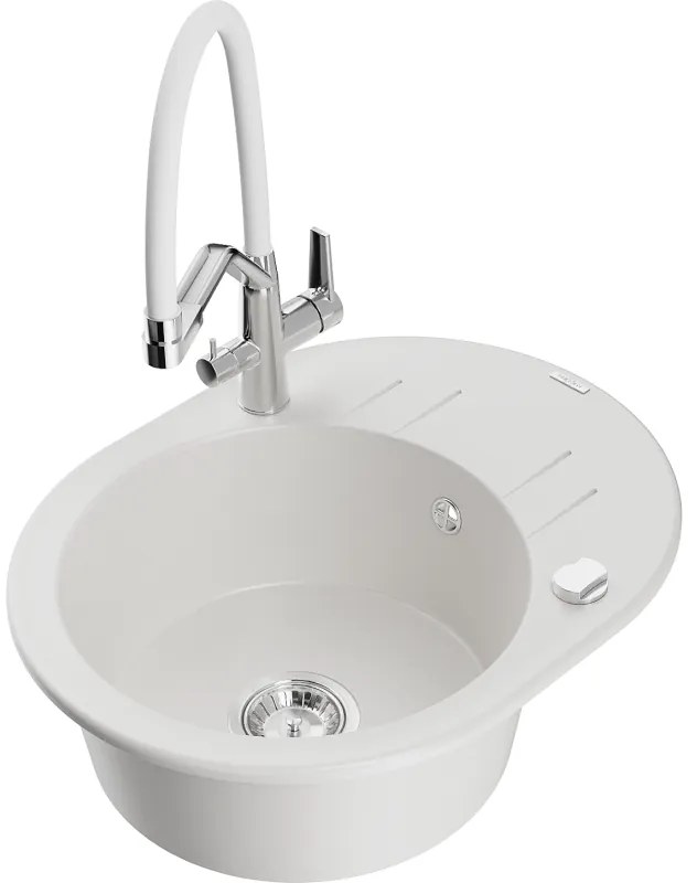 Mexen Kevin egymedencés gránit mosogató Duo konyhai csappal, fehér - 6517-20-671701-02