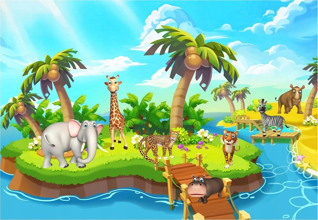 Fotótapéta Safari Dzsungel Állatok Trópusok szigete gyerekeknek 250x175 +ragasztó
