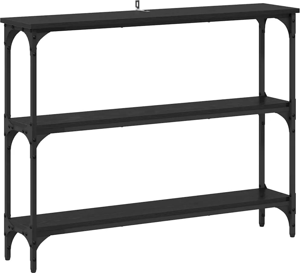 vidaXL Konzolasztal polcokkal Musta tammi 100 x 22,5 x 75 cm Faanyag