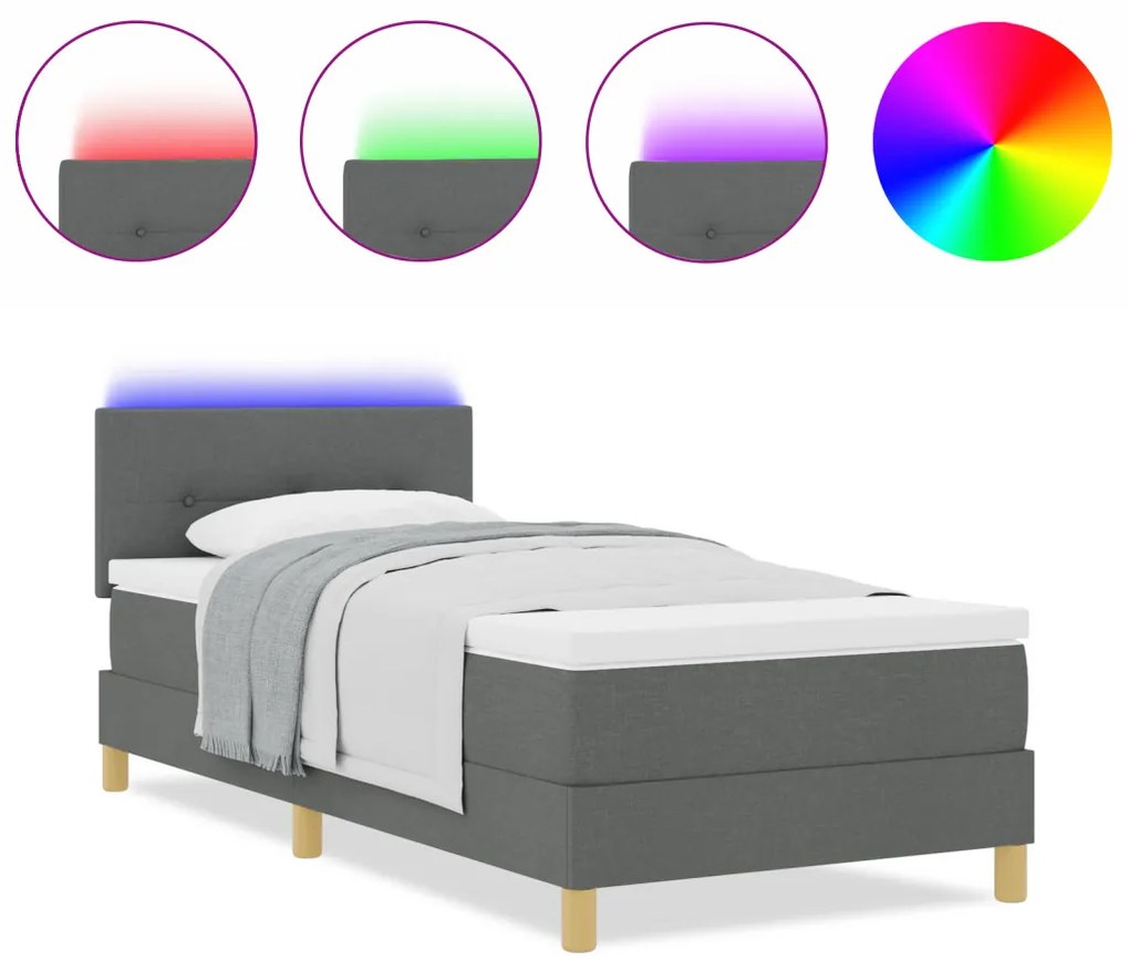 Box Spring Ágy Matraccal & LED-del Sötétszürke 80x200 cm Szövet
