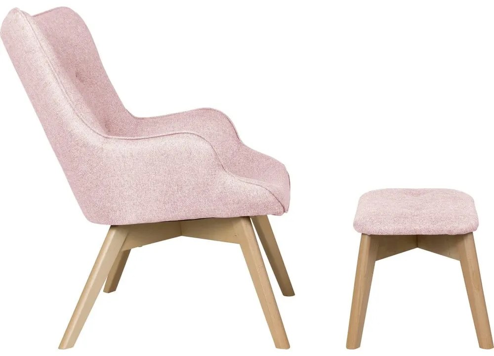 Világos rózsaszín fotel lábtartóval Niko – Ropez