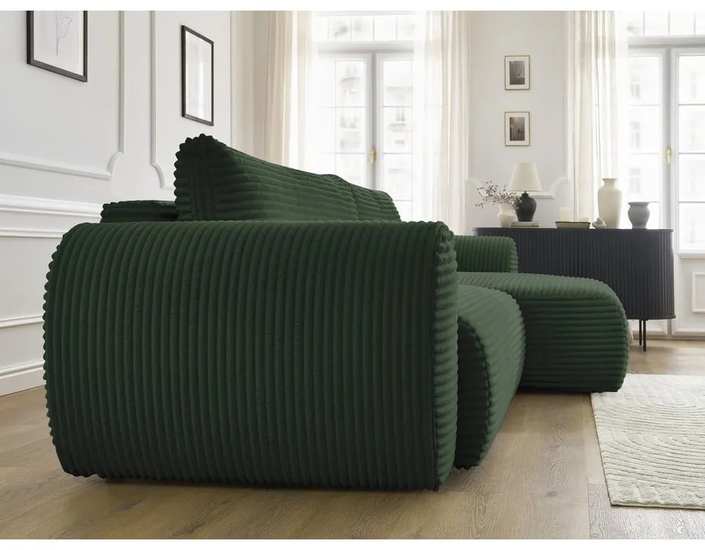 Sötétzöld kordbársony kinyitható sarokkanapé (jobb oldali) Lucien – Bobochic Paris