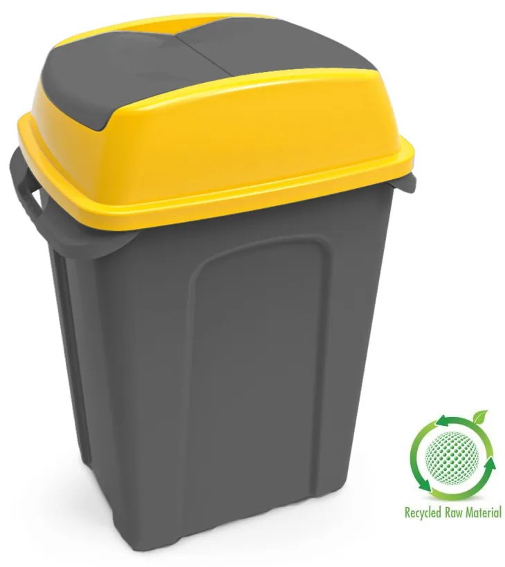 Planet Hippo Billenős Szelektív hulladékgyűjtő szemetes, műanyag, antracit/sárga, 25L