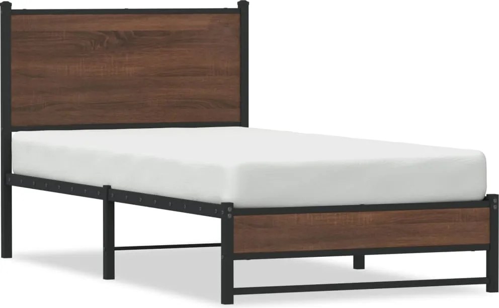 vidaXL barna tölgy színű fém ágykeret matrac nélkül 75 x 190 cm