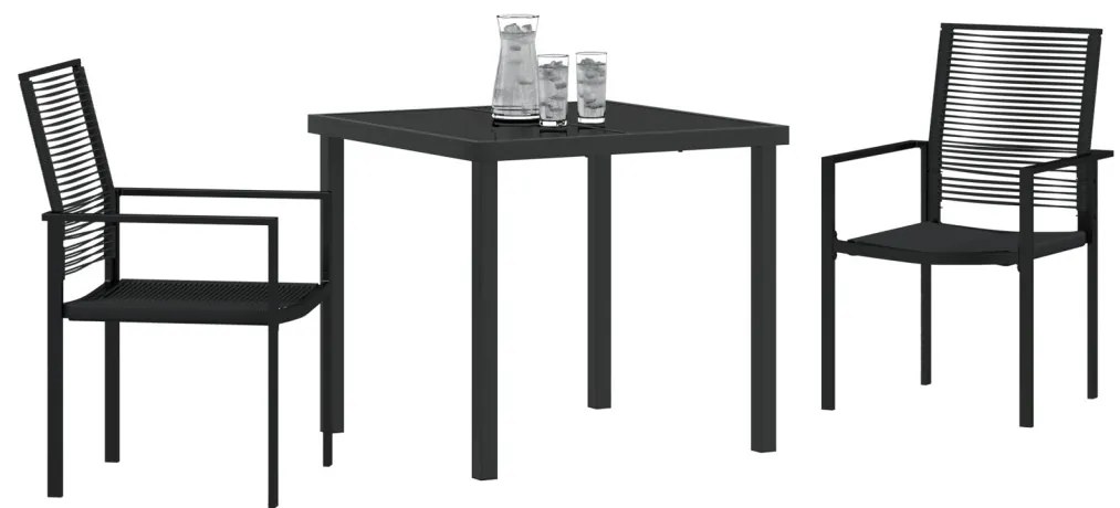 3 Darabos Kerti Étkező Szett Fekete PVC Rattan