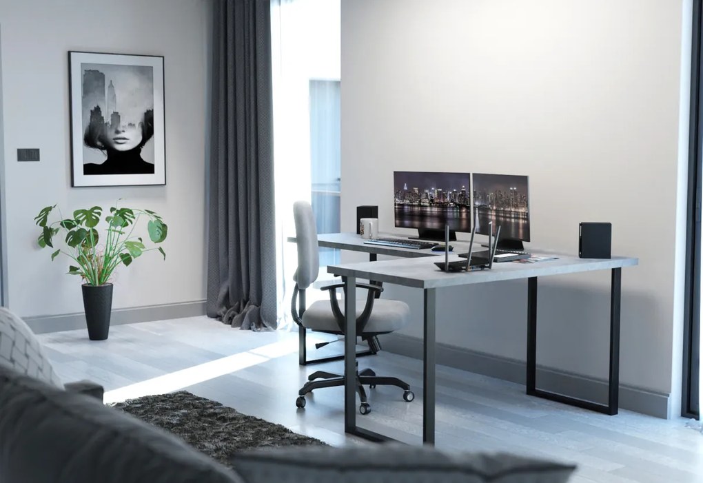 NAVI sarok számítógépasztal, 200/135x74x65, sötét beton