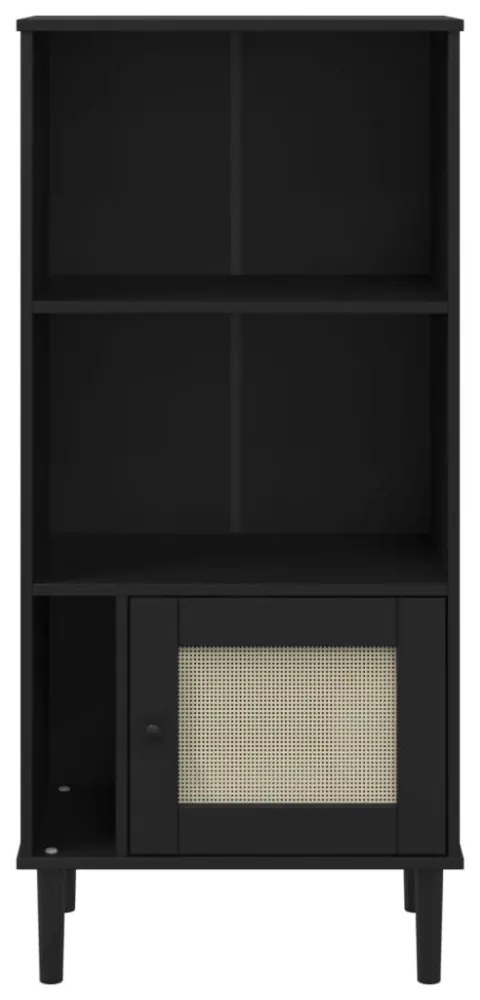 SENJA fekete rattanhatású tömör fenyő könyvszekrény 60x35x130cm