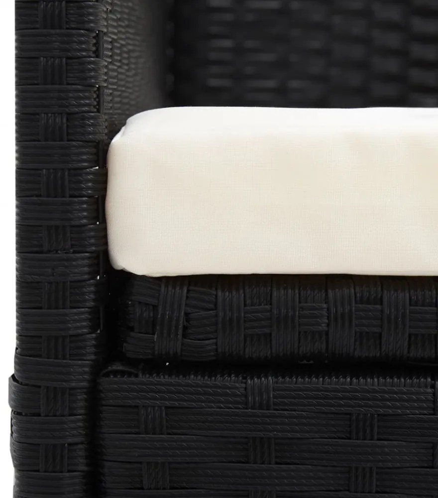 fekete polyrattan kerti ágy hát- és ülőpárnákkal
