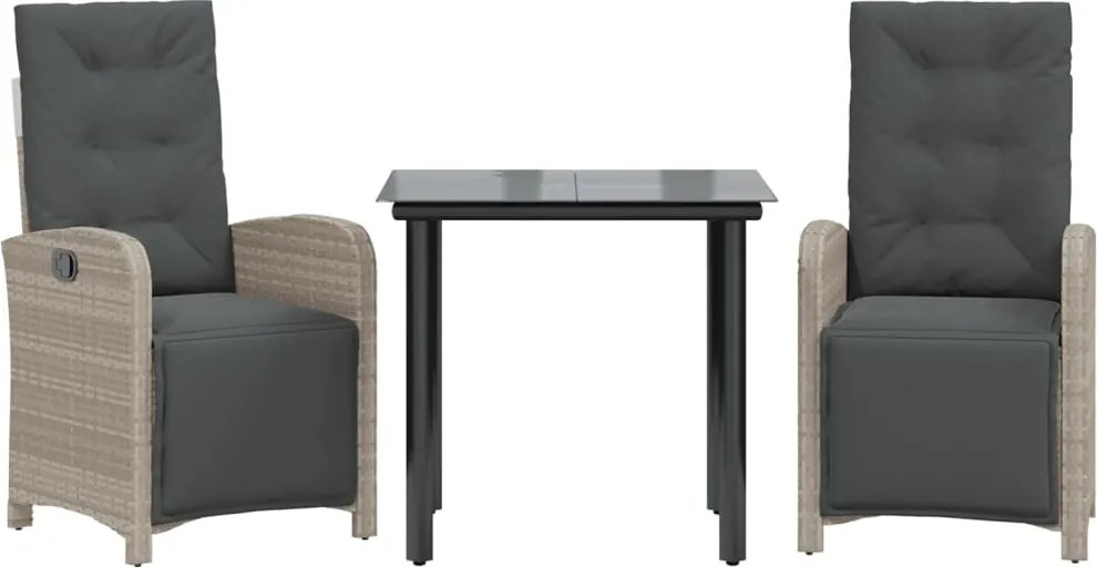 vidaXL 3 részes világosszürke polyrattan bisztrógarnitúra párnákkal