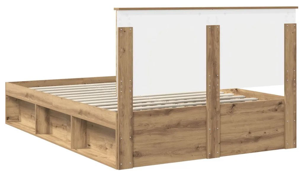vidaXL Ágykeret fejtámlával Művészi tölgy 140 x 200 cm Tömör fenyőfa