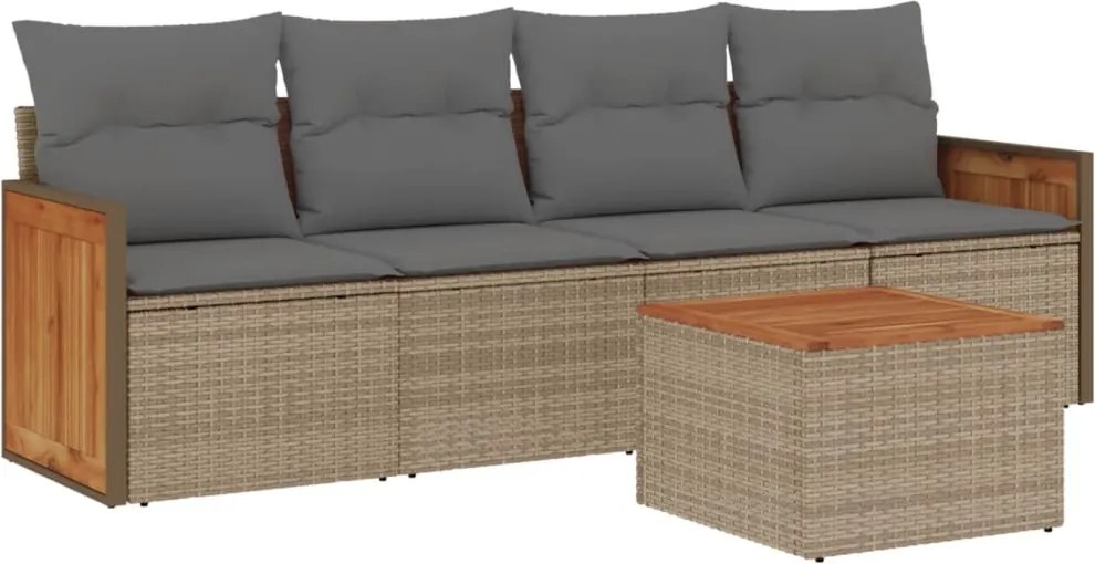 vidaXL 5 részes bézs polyrattan kerti ülőgarnitúra párnákkal