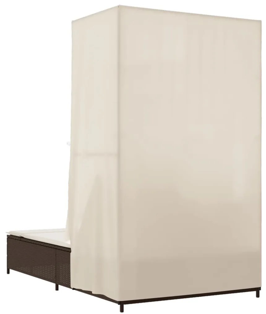 barna polyrattan dupla napozóágy tetővel és függönyökkel