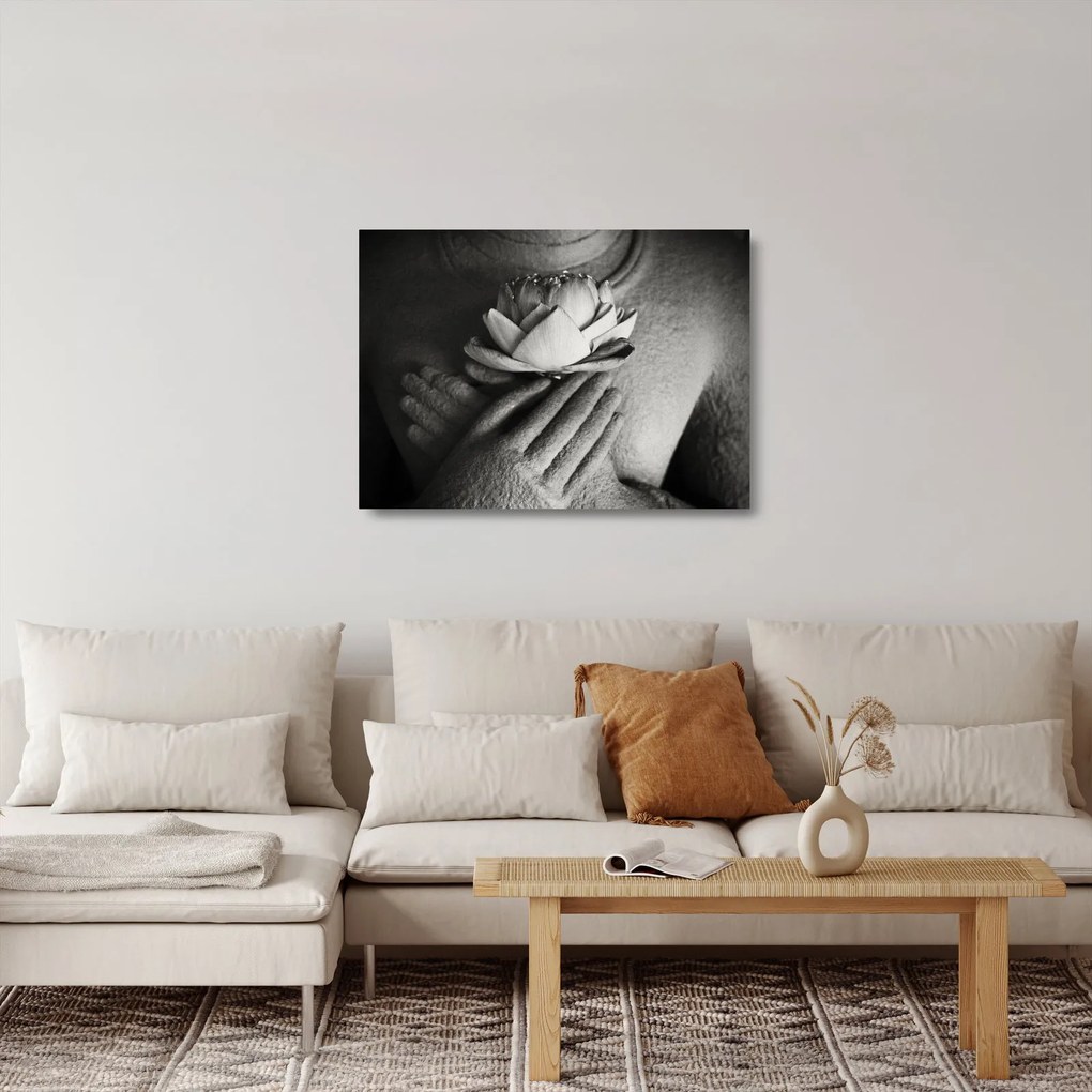 Üveg kép - Lótusz Buddha kezében (70x50 cm)