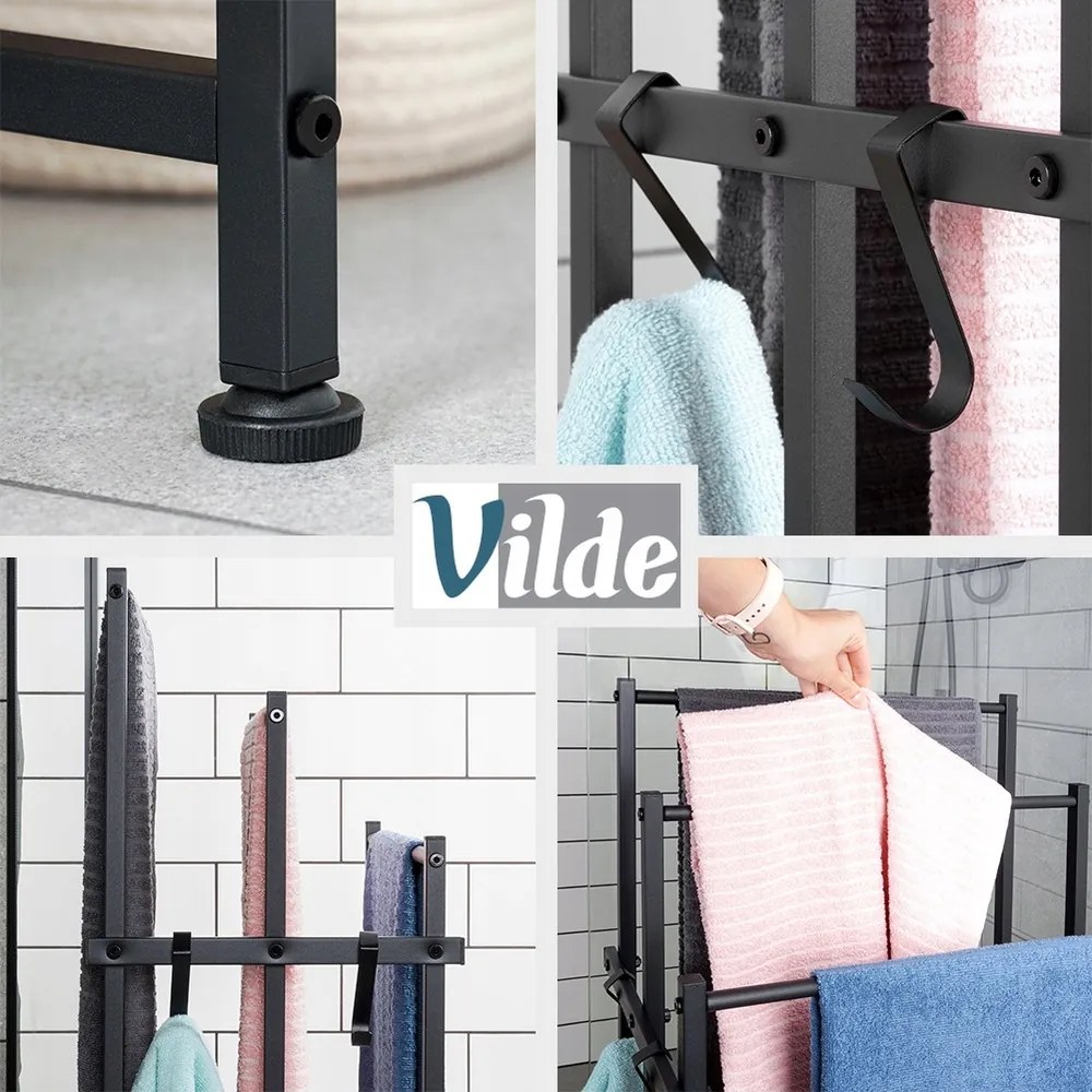 Törölközőtartó Álló Fürdőszobai Fém Fekete Állvány 3 Karos