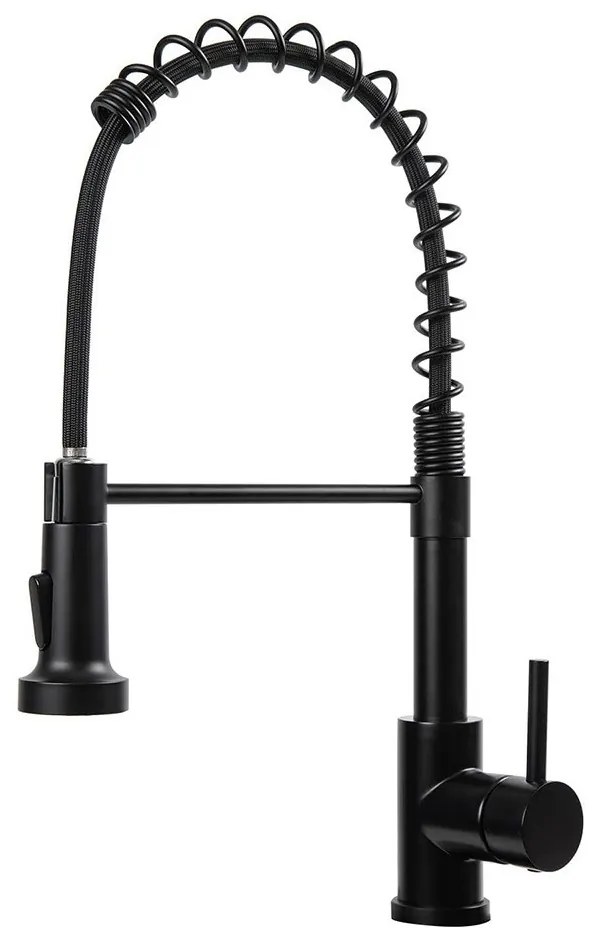 Mosogató csaptelep flexibilis csővel, levehető zuhanyfejjel, fekete