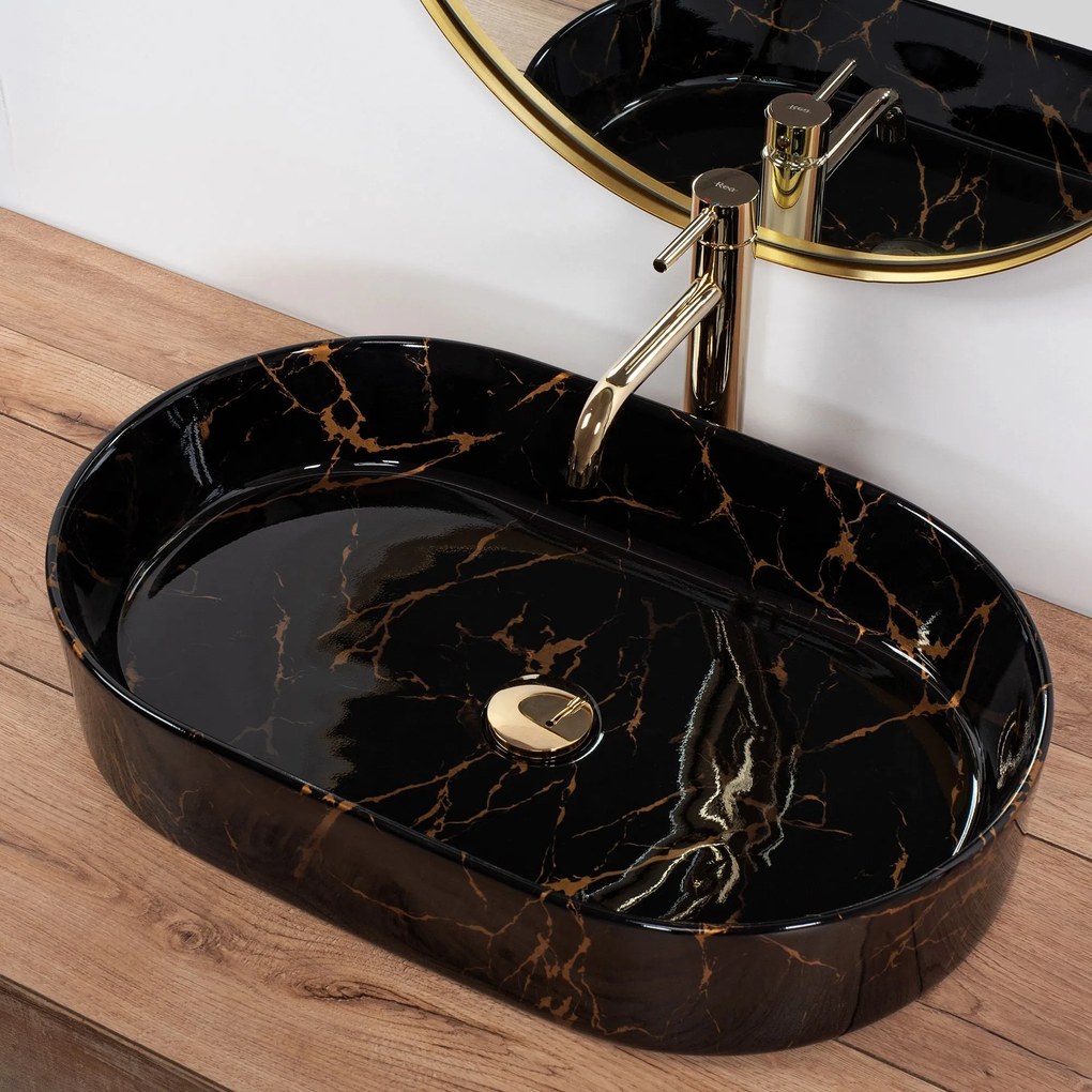 Pultos mosdó Rea Nadia Black Marble Shiny