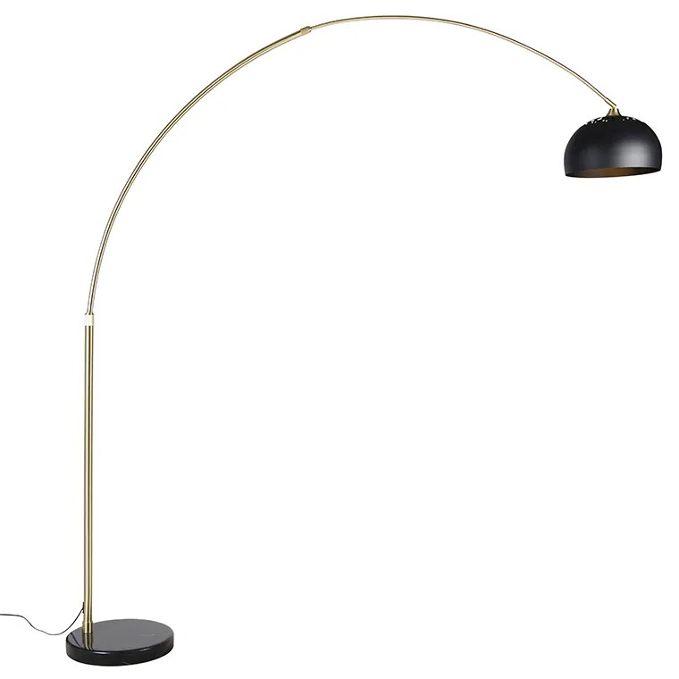 Modern íves állólámpa sárgarézzel, márvány talppal és fekete búrával 32,5 cm - XXL