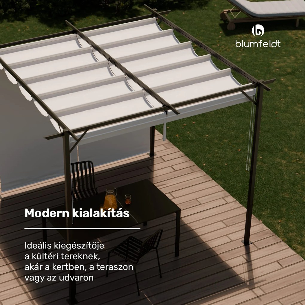 Blumfeldt Pantheon Robust, pergola, 3 x 3 m, oldalsó redőnyökkel, időjárásálló porszórt acél