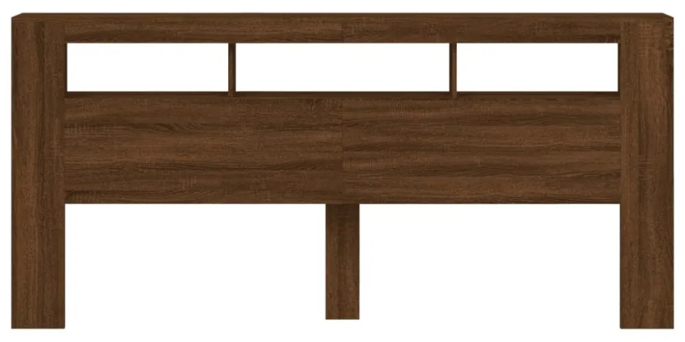 barna tölgyszínű szerelt fa LED-es fejtámla 220x18,5x103,5 cm