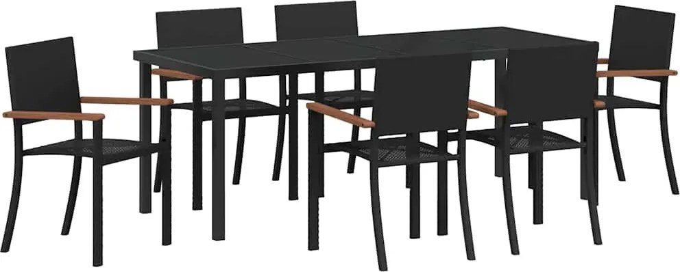 vidaXL Kert étkező szett 7 pcs Fekete Porszórt acél