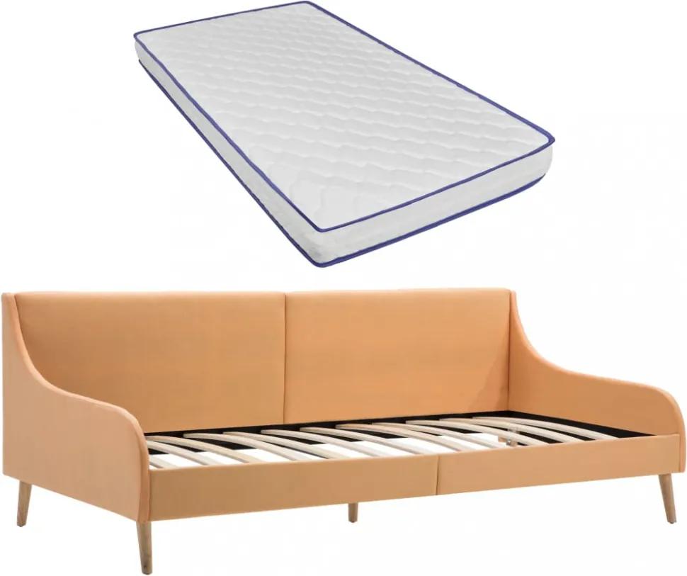 Narancssárga szövet kanapéágykeret memóriahabos matraccal