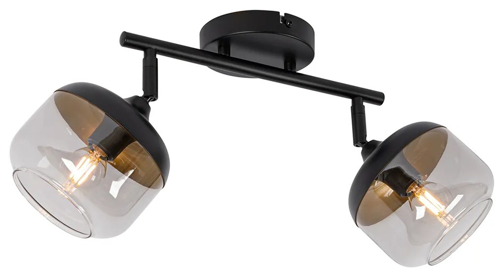 Design mennyezeti spotlámpa fekete arannyal és füstüveggel 2-lámpás - Kyan