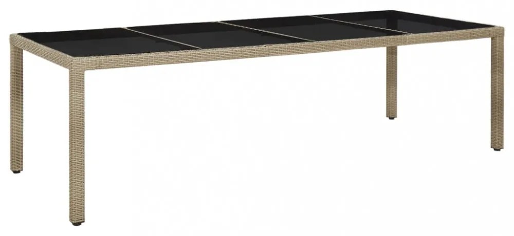 bézs polyrattan és edzett üveg kerti asztal 250 x 100 x 75 cm