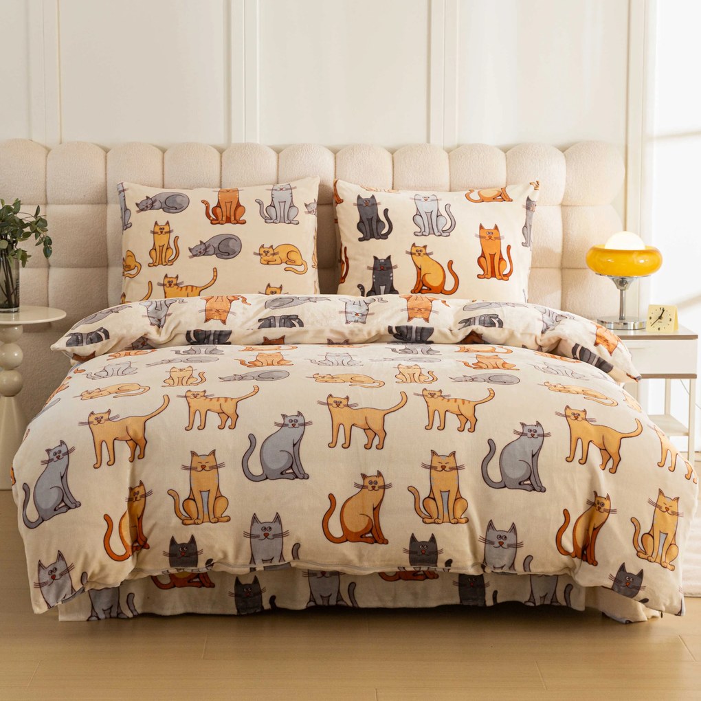 Mikroszálas ágynemű COLORED CATS krém színben Ágyneműhuzat mérete: 70 x 90 cm | 140 x 220 cm