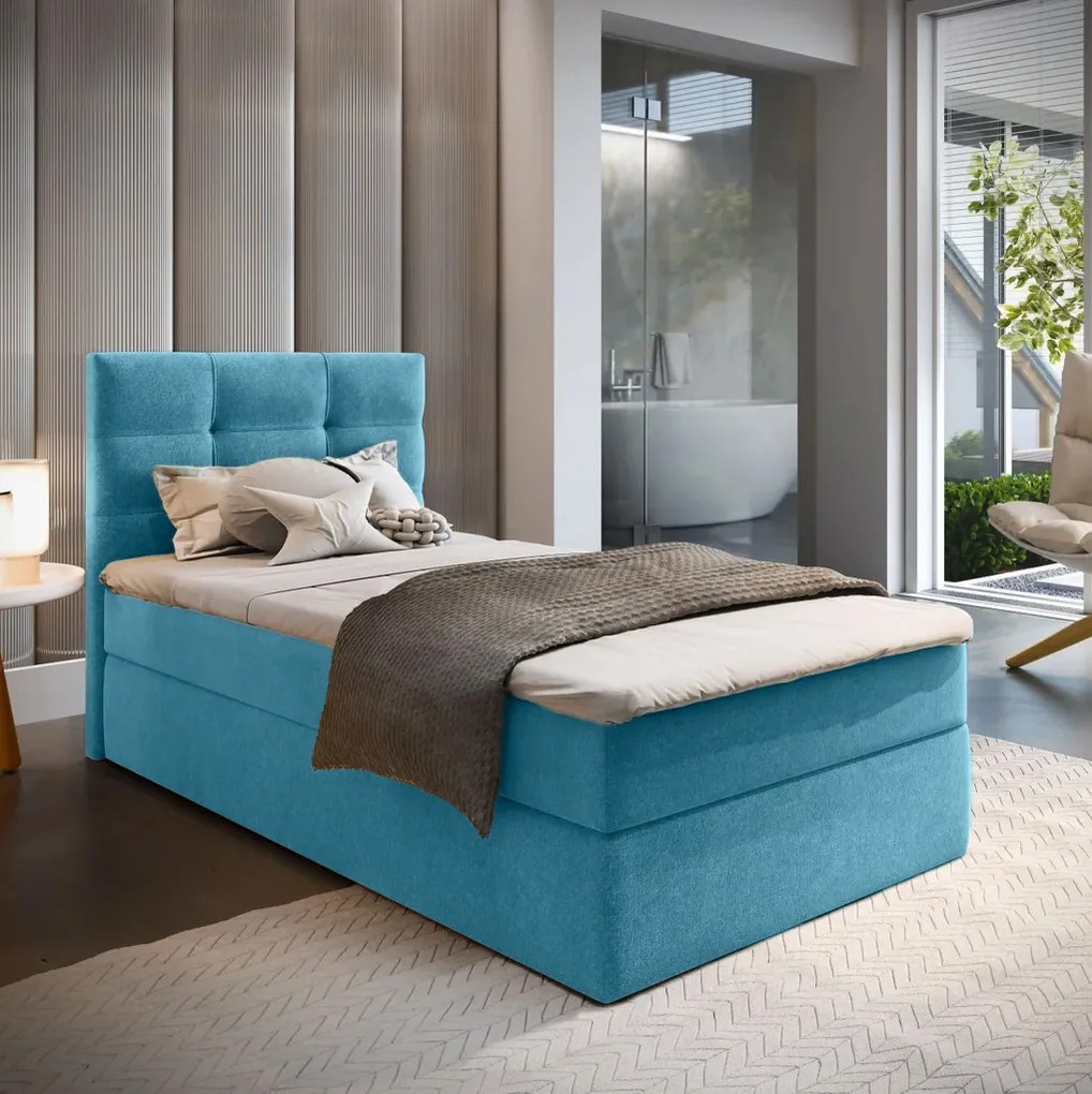 Kárpitozott boxspring ágy GLORIEN VELVET 90x200 cm kék Matrac: Bonell rugós matrac