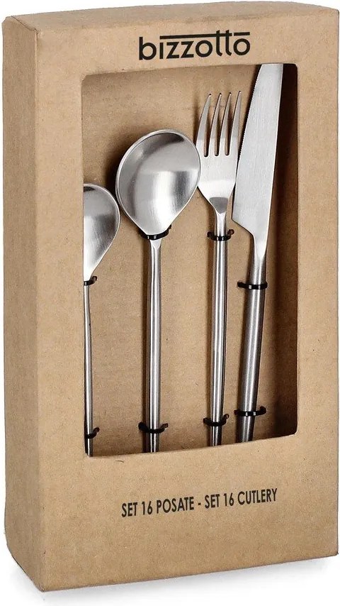 Ezüstszínű rozsdamentes acél négyszemélyes evőeszköz készlet 16 db-os Bronte – Bizzotto