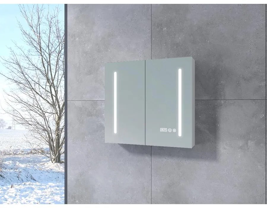 Sevilla White kétajtós, tükrös szekrény, LED világítással 90 cm