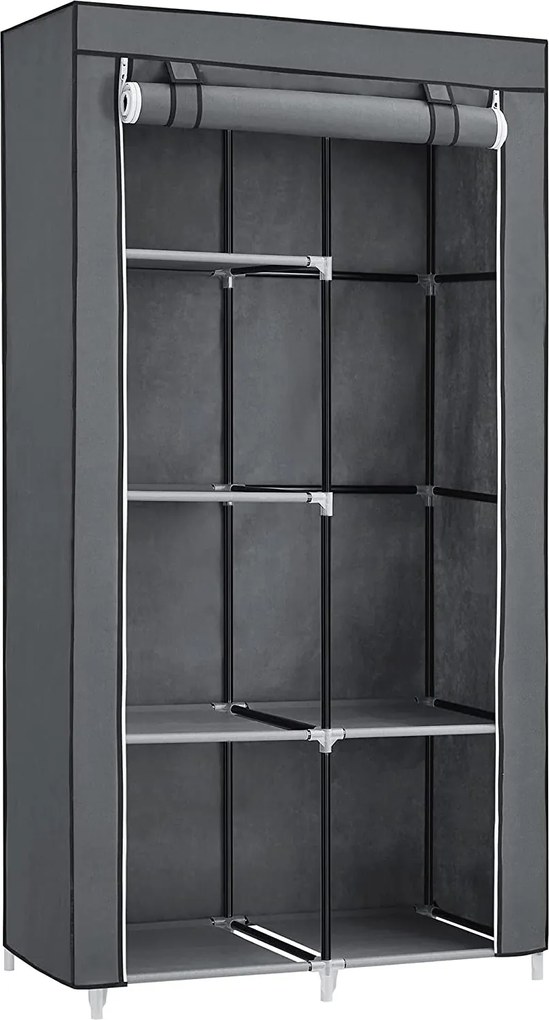 Összecsukható szövet ruhásszekrény, mobil gardrób, 88x45x 168 cm, szürke