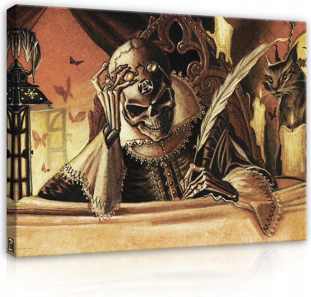 Vászonkép 100x75 Koponya macska toll gyertya gótika misztikum éjszaka fény árnyék