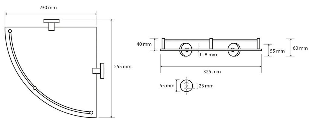 SAPHO XR605 X-Round E üveg sarokpolc 25 x 7 x 25cm