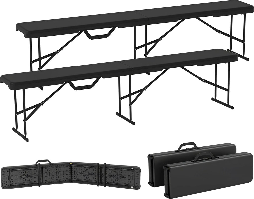 Outsunny 2 darabos Sörsátor Pad Összecsukható 8 fős 182cm-es Parti Pad Hordozó Fogantyúval, Fém Lábakkal, HDPE Időjárásálló Kemping Pad Belső, Külső,